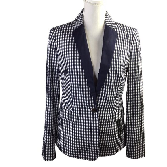 J. Crew NWT Puckered Gingham Seersucker Blazer Jacket Navy Blue Size 6 G2016 - Picture 3 of 10